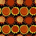 Hand drawn tribal seamless pattern. Mexican, African, Aztec or Peruvian sun decorative elements on a dark background.